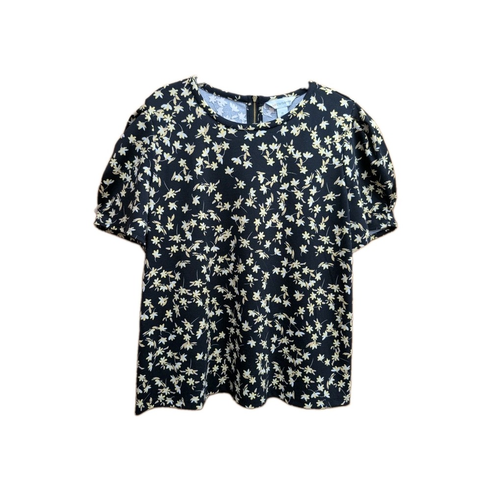 Liz Claiborne Women's Top XL Short Sleeves Back Zip Stretchy Workwear Blouse